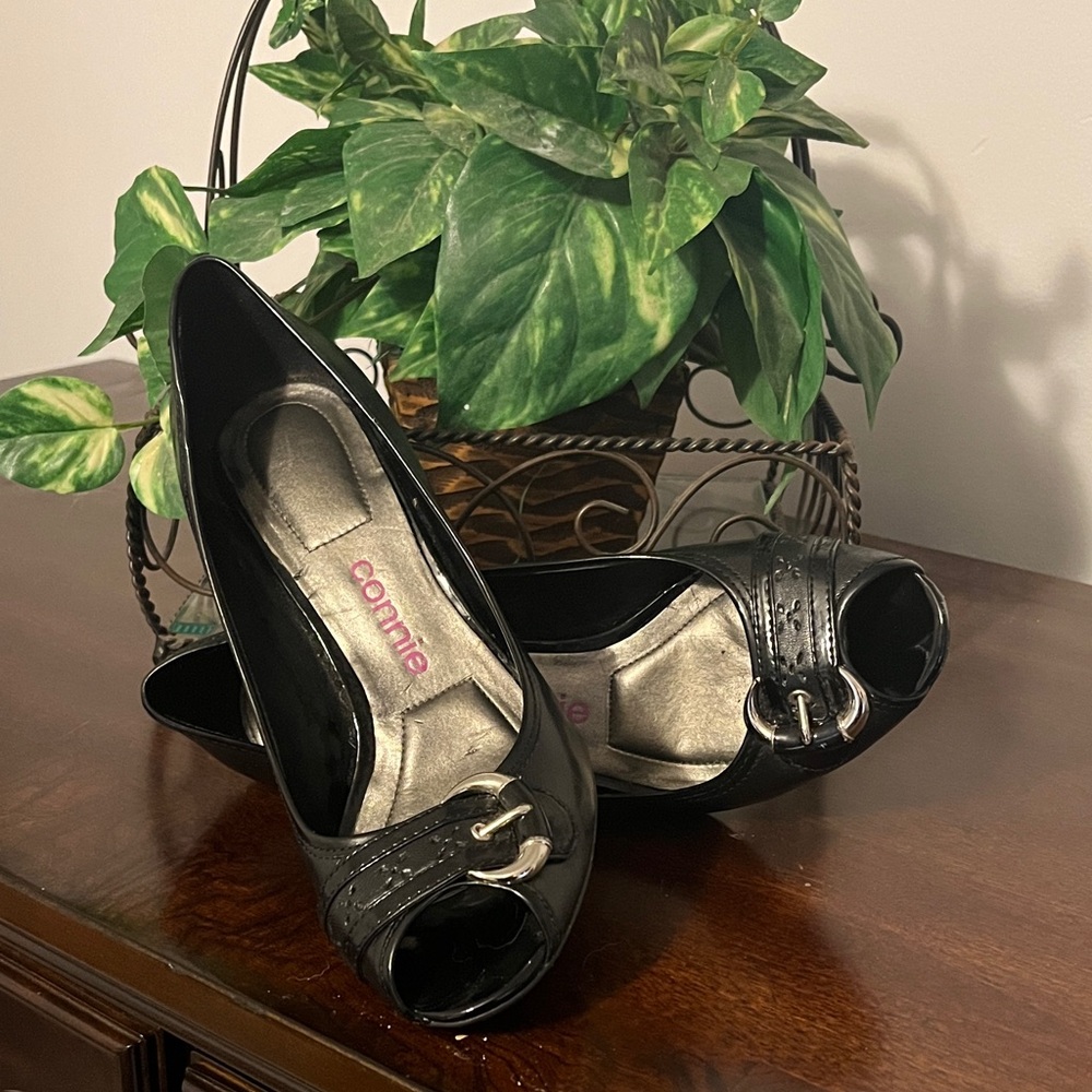 Connie Elegant Black Peep Toe Heels